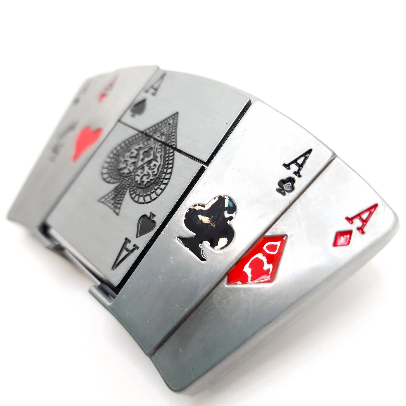 Poker All Aces Belt Buckle Lighter Holder with Ace of Spades Lighter Mens Western Cowboy Hidden Stash