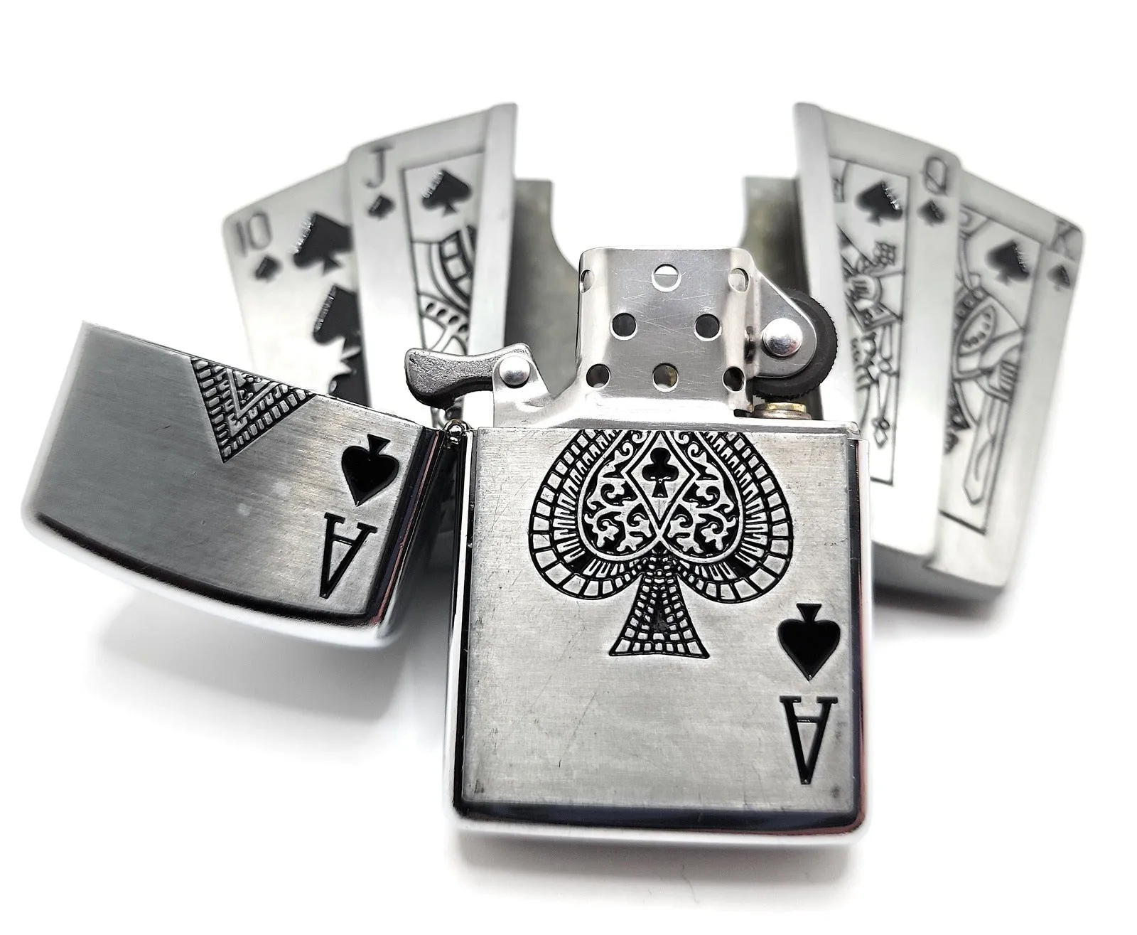 Poker Royal Flush Belt Buckle Lighter Holder WITH Ace of Spades LIGHTER