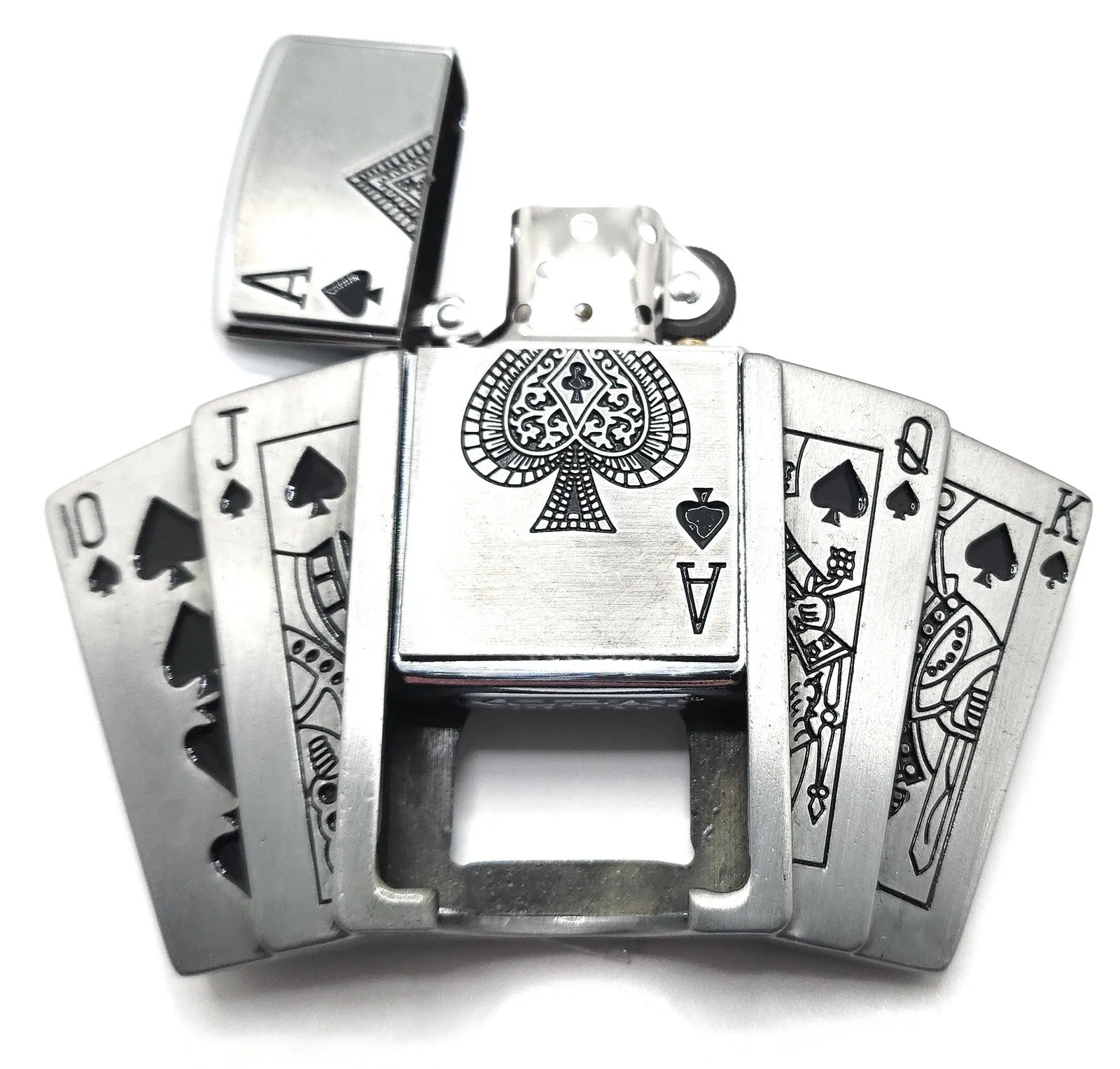 Poker Royal Flush Belt Buckle Lighter Holder WITH Ace of Spades LIGHTER