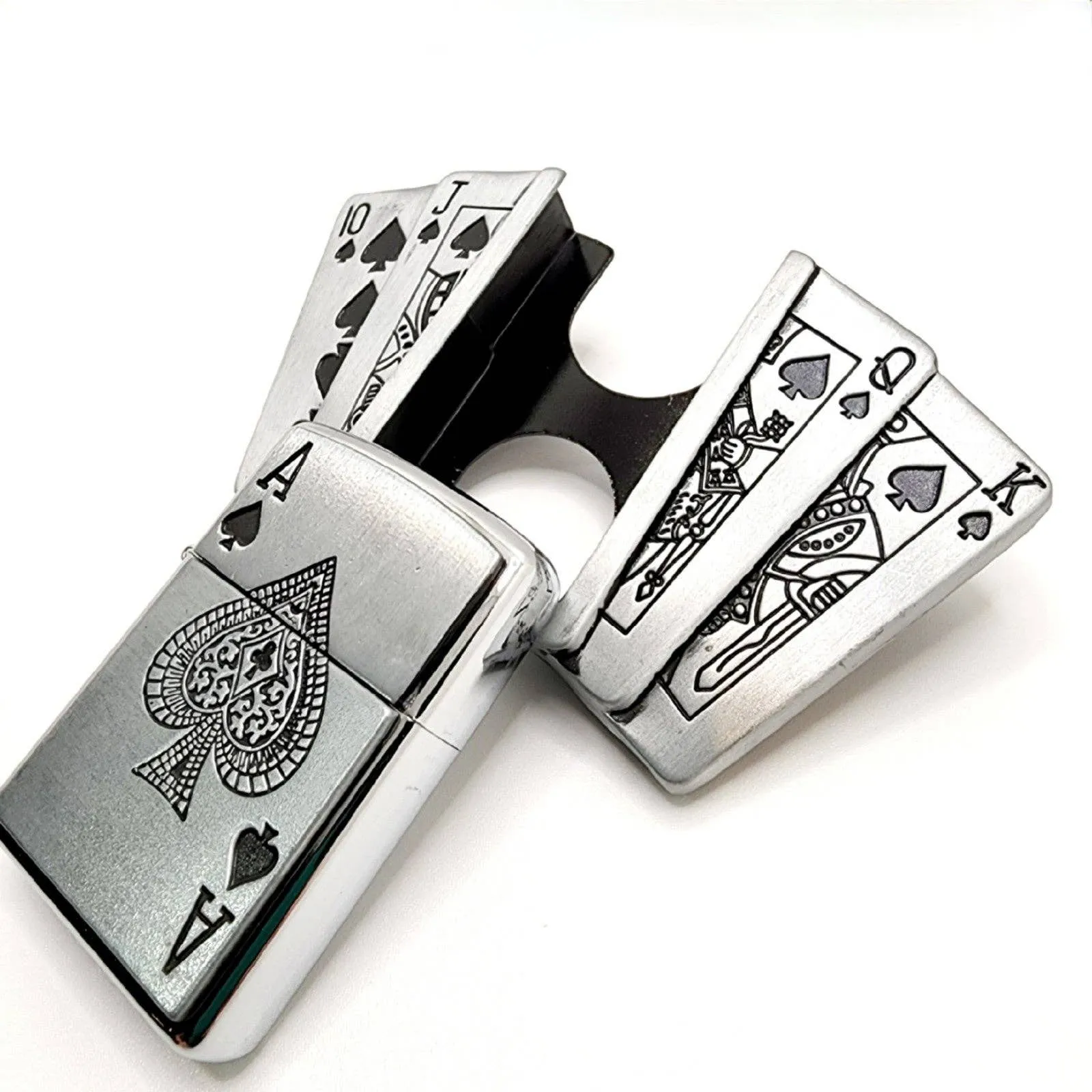 Poker Royal Flush Belt Buckle Lighter Holder WITH Ace of Spades LIGHTER