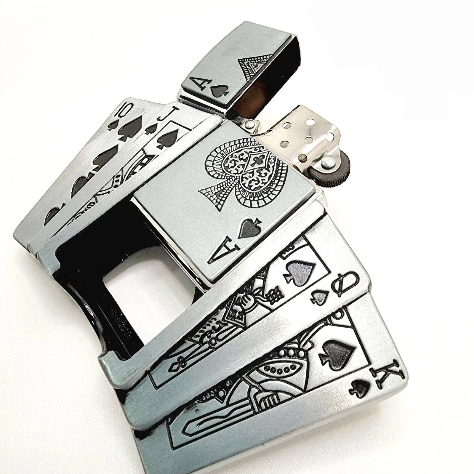 Poker Royal Flush Belt Buckle Lighter Holder WITH Ace of Spades LIGHTER