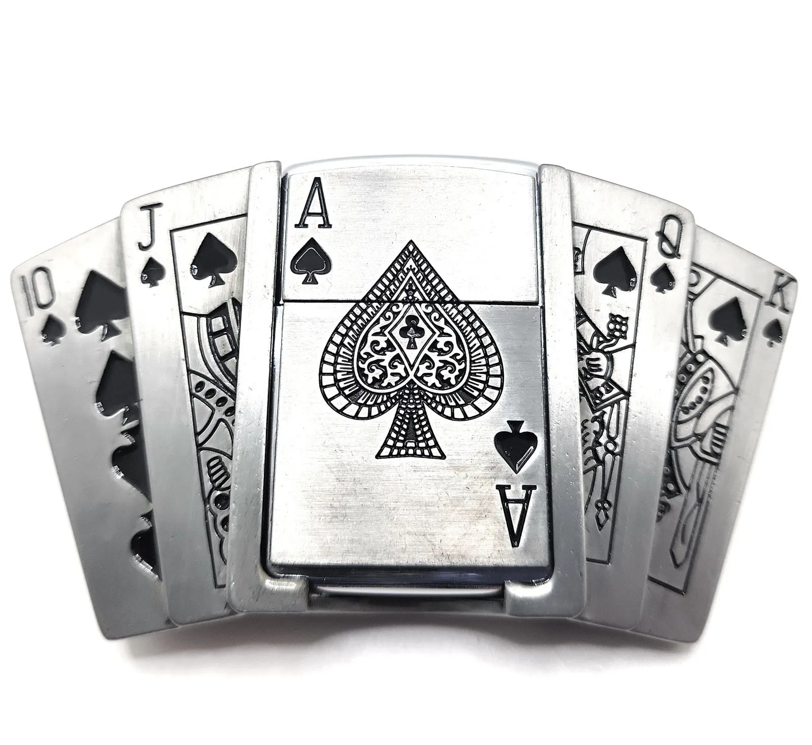 Poker Royal Flush Belt Buckle Lighter Holder WITH Ace of Spades LIGHTER