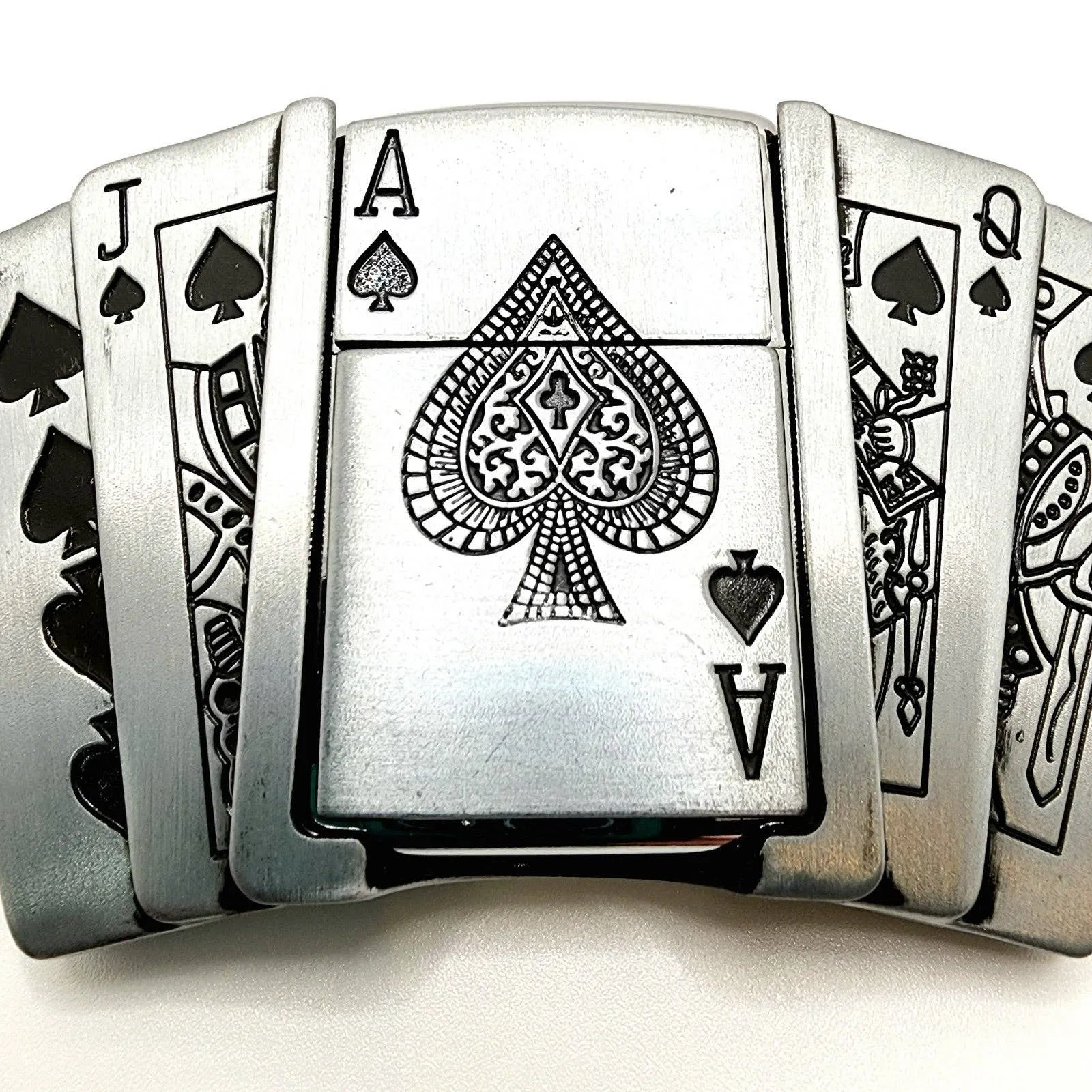 Poker Royal Flush Belt Buckle Lighter Holder WITH Ace of Spades LIGHTER