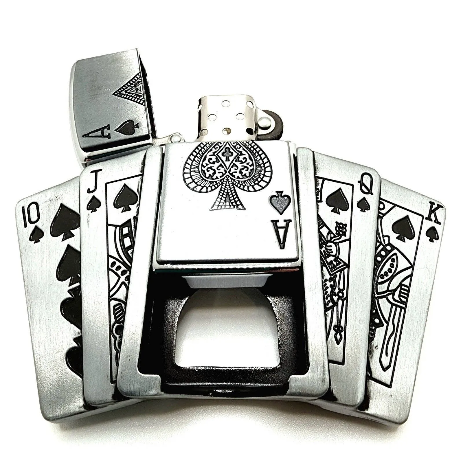 Poker Royal Flush Belt Buckle Lighter Holder WITH Ace of Spades LIGHTER
