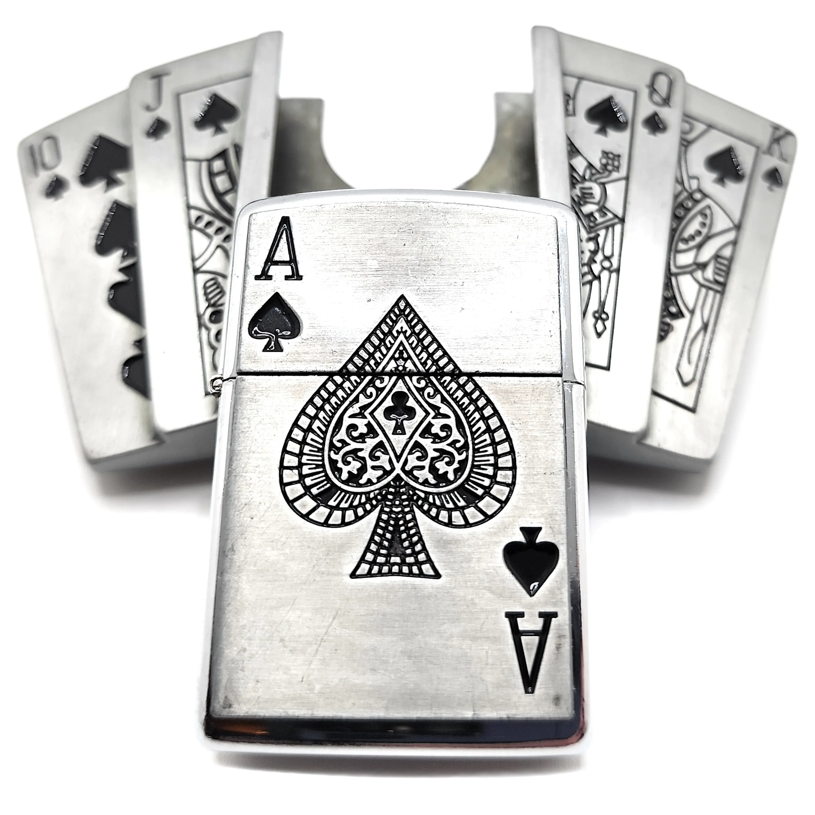 Poker Royal Flush Belt Buckle Lighter Holder WITH Ace of Spades LIGHTER
