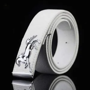 Polished Horse Hidden Pin Buckle PU Belt - White