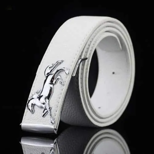 Polished Horse Hidden Pin Buckle PU Belt - White