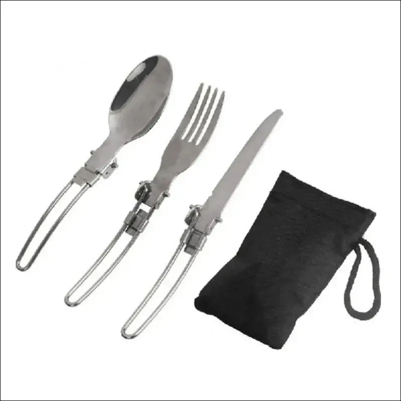 Portable stainless steel cutlery set - 3-piece camping travel picnic utensils - foldable spoon,