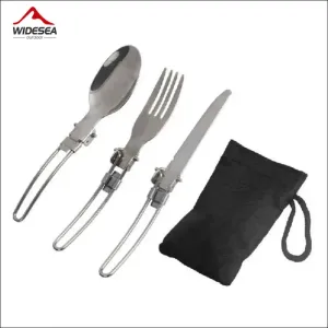 Portable stainless steel cutlery set - 3-piece camping travel picnic utensils - foldable spoon,