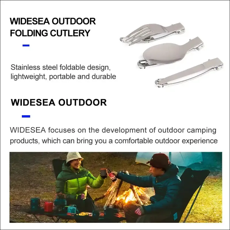 Portable stainless steel cutlery set - 3-piece camping travel picnic utensils - foldable spoon,