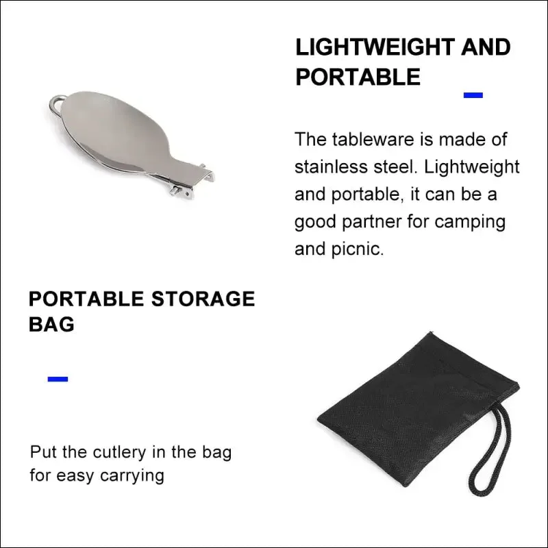 Portable stainless steel cutlery set - 3-piece camping travel picnic utensils - foldable spoon,