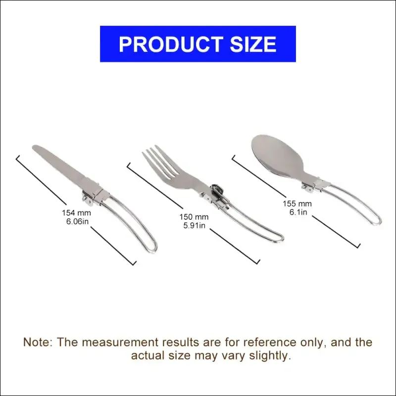 Portable stainless steel cutlery set - 3-piece camping travel picnic utensils - foldable spoon,