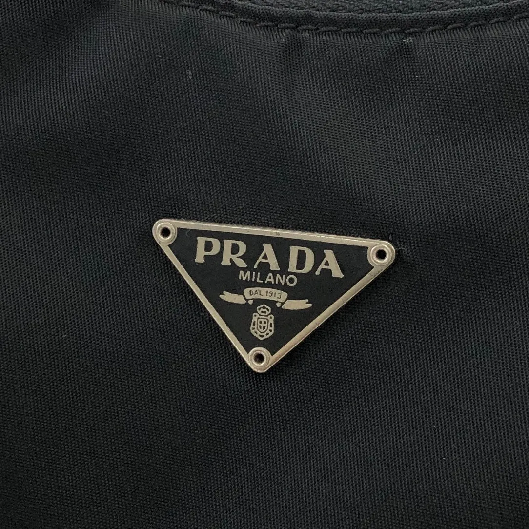 PRADA Triangle Logo Nylon Handbag Hobobag Black Vintage df2ij3