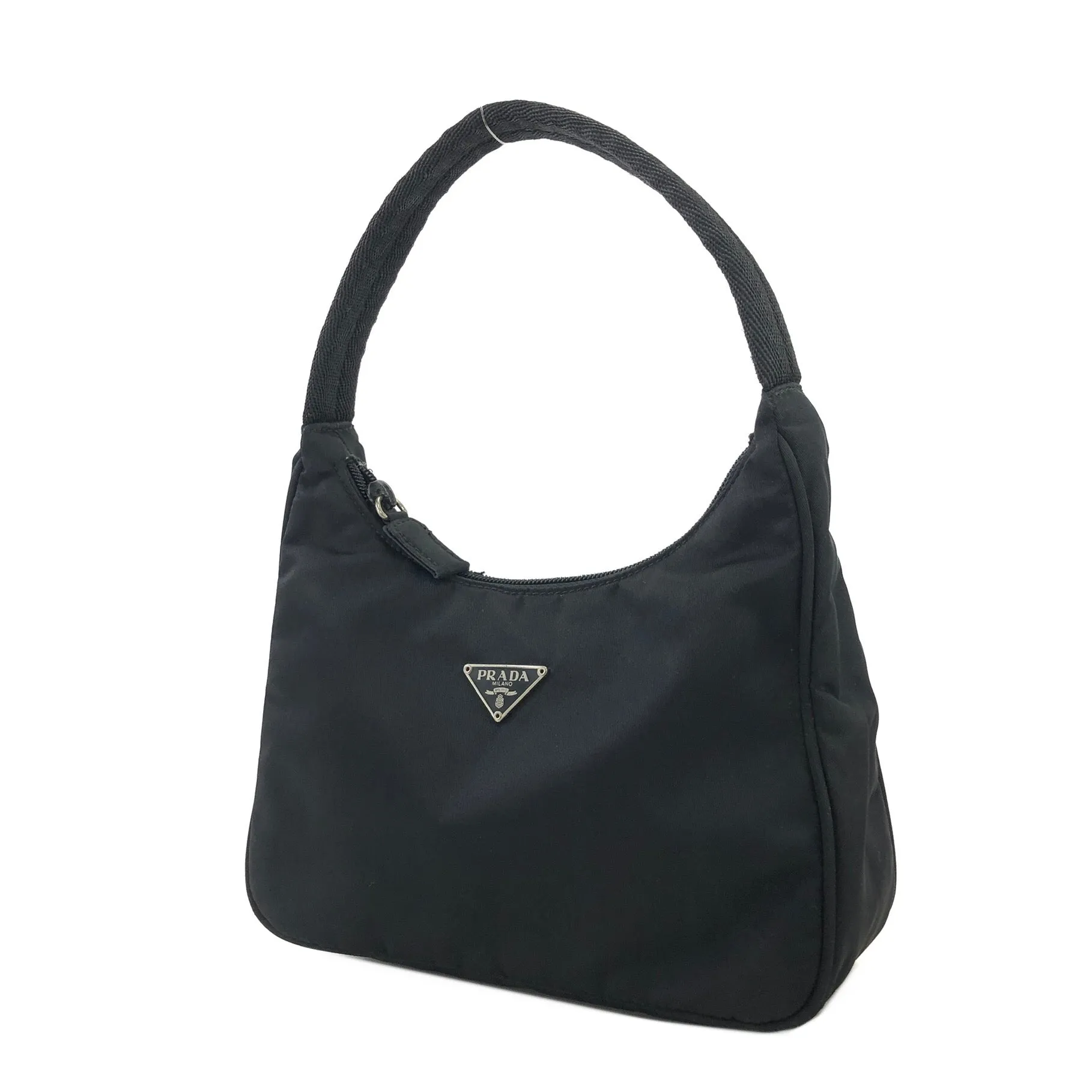 PRADA Triangle Logo Nylon Handbag Hobobag Black Vintage df2ij3