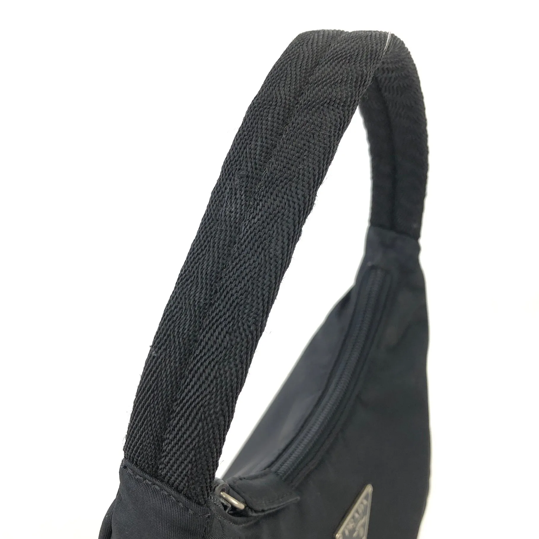 PRADA Triangle Logo Nylon Handbag Hobobag Black Vintage df2ij3