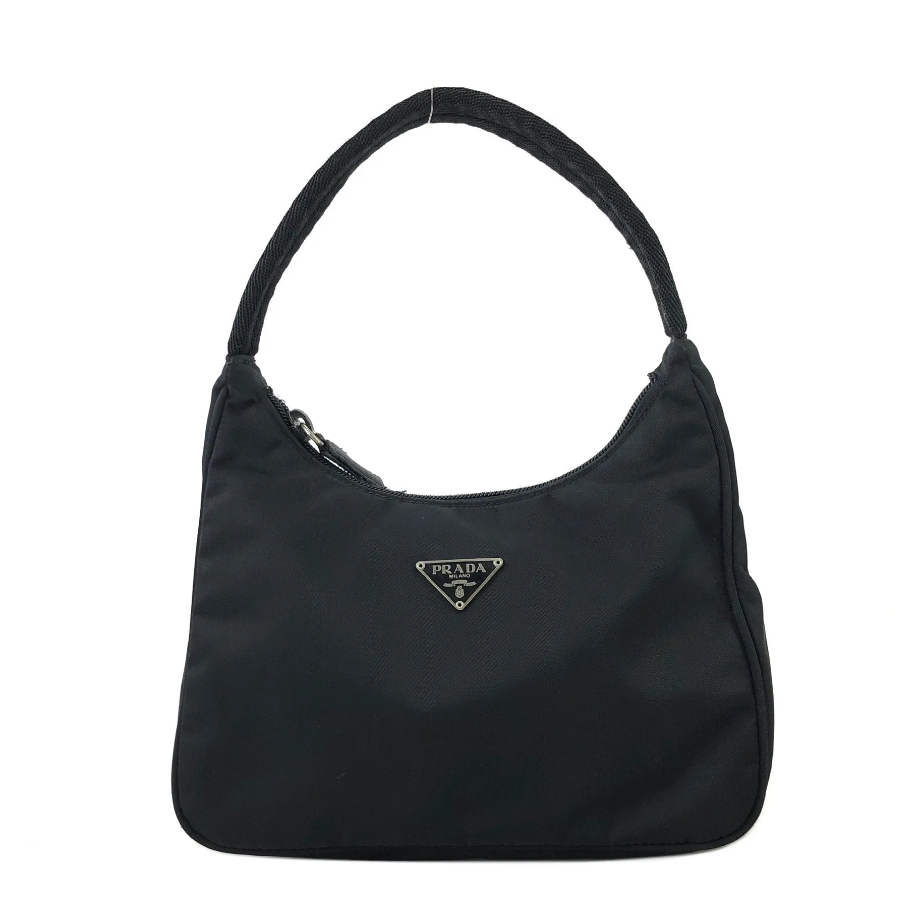 PRADA Triangle Logo Nylon Handbag Hobobag Black Vintage df2ij3