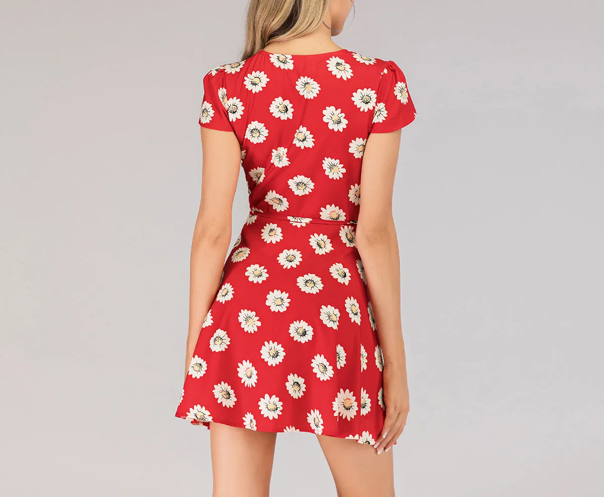Printed V-neck Short-sleeved Dress