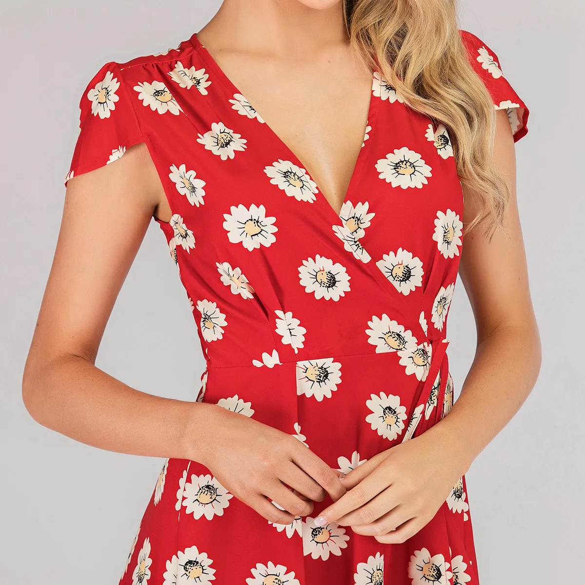 Printed V-neck Short-sleeved Dress