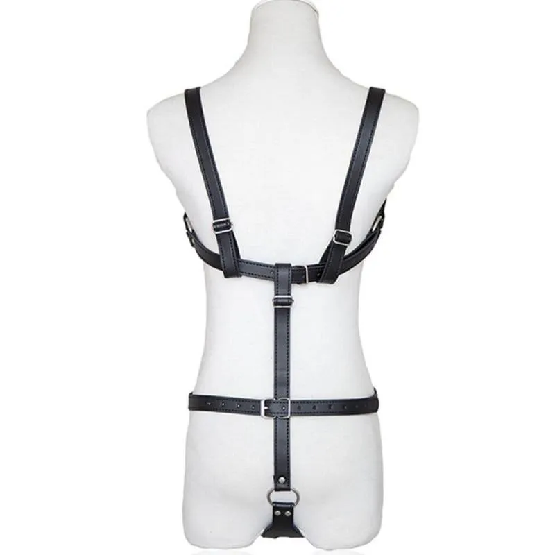 PU Leather Full Body Bondage Exposed Breast Harness Bra BDSM Chastity Belt