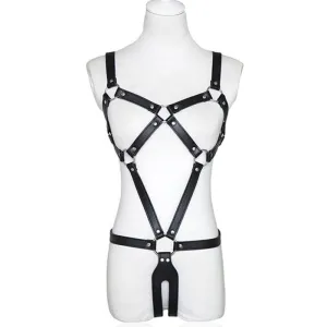 PU Leather Full Body Bondage Exposed Breast Harness Bra BDSM Chastity Belt