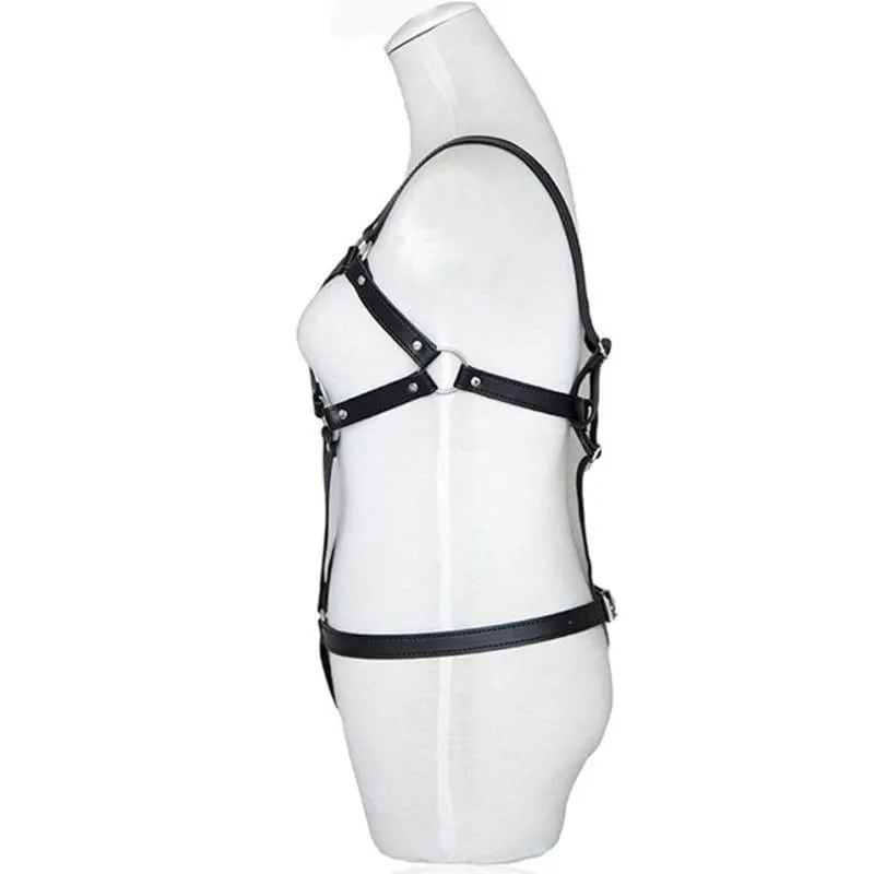 PU Leather Full Body Bondage Exposed Breast Harness Bra BDSM Chastity Belt