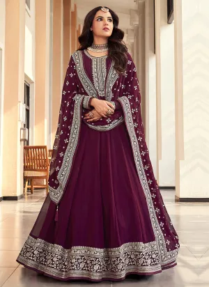Purple Embroidered Designer Anarkali Suit