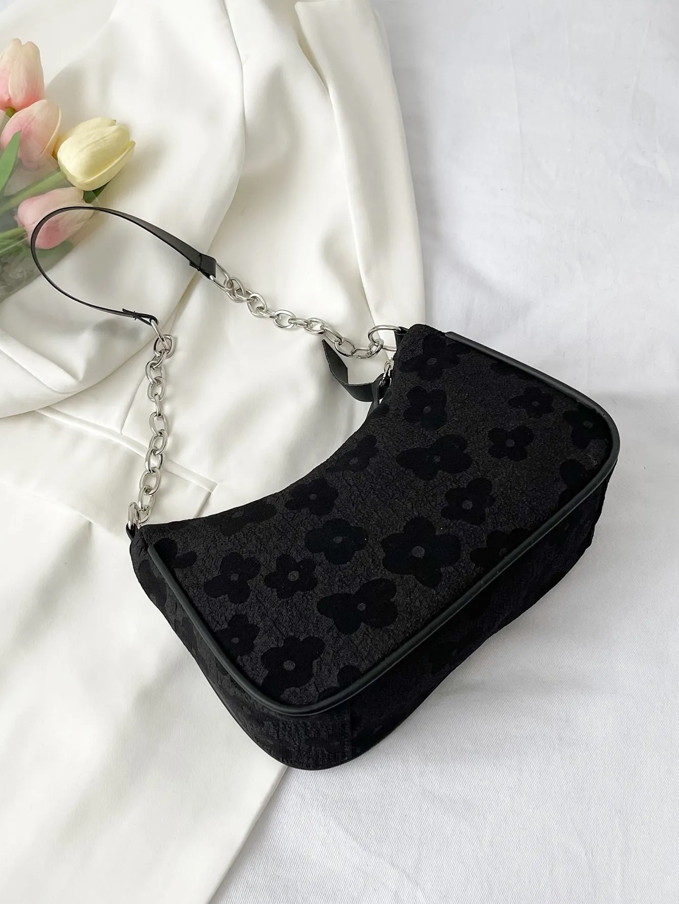 Quiet Luxury Flowers Floral Pattern Chain Satchel Bag- FD ⚡