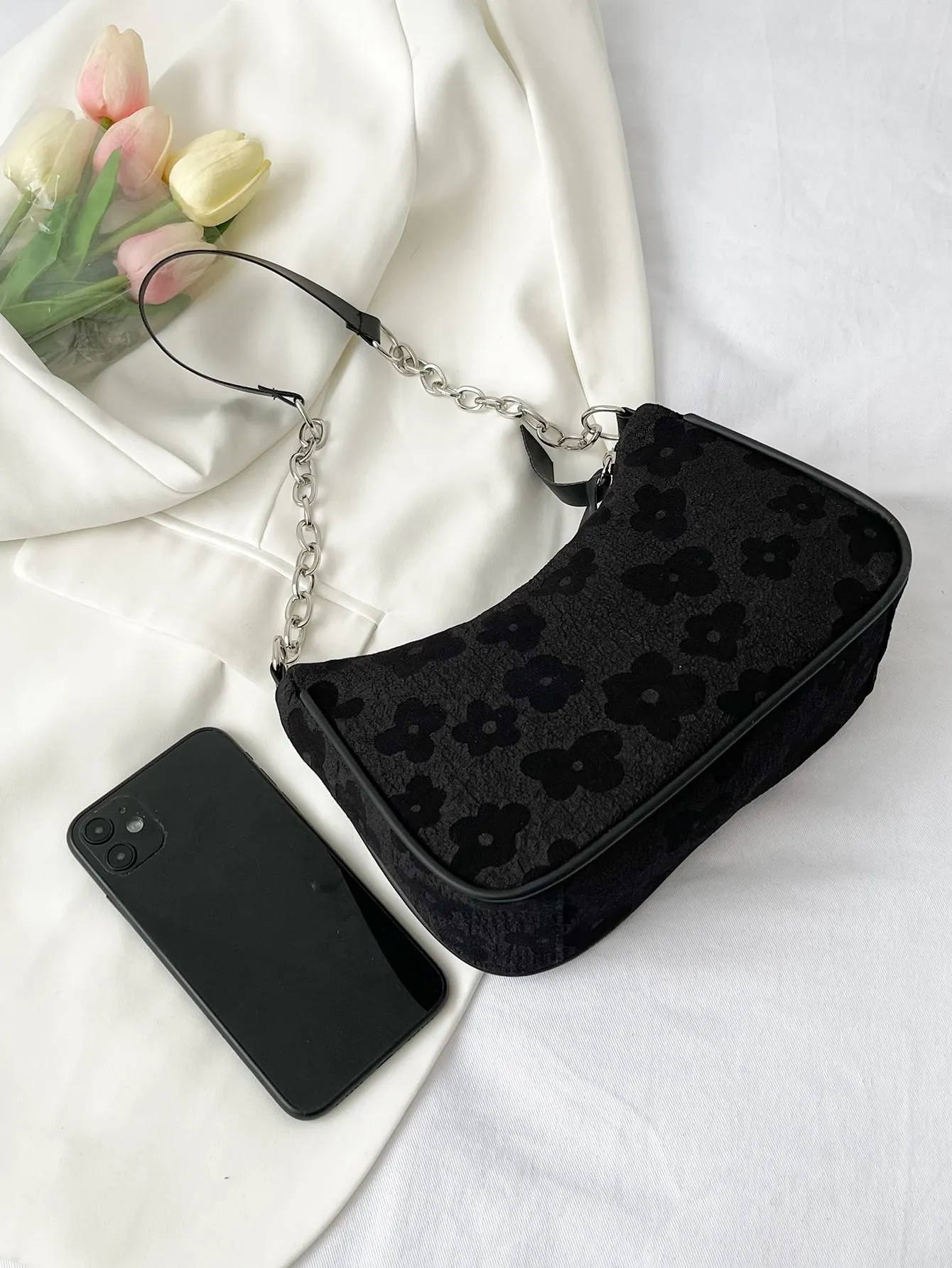 Quiet Luxury Flowers Floral Pattern Chain Satchel Bag- FD ⚡