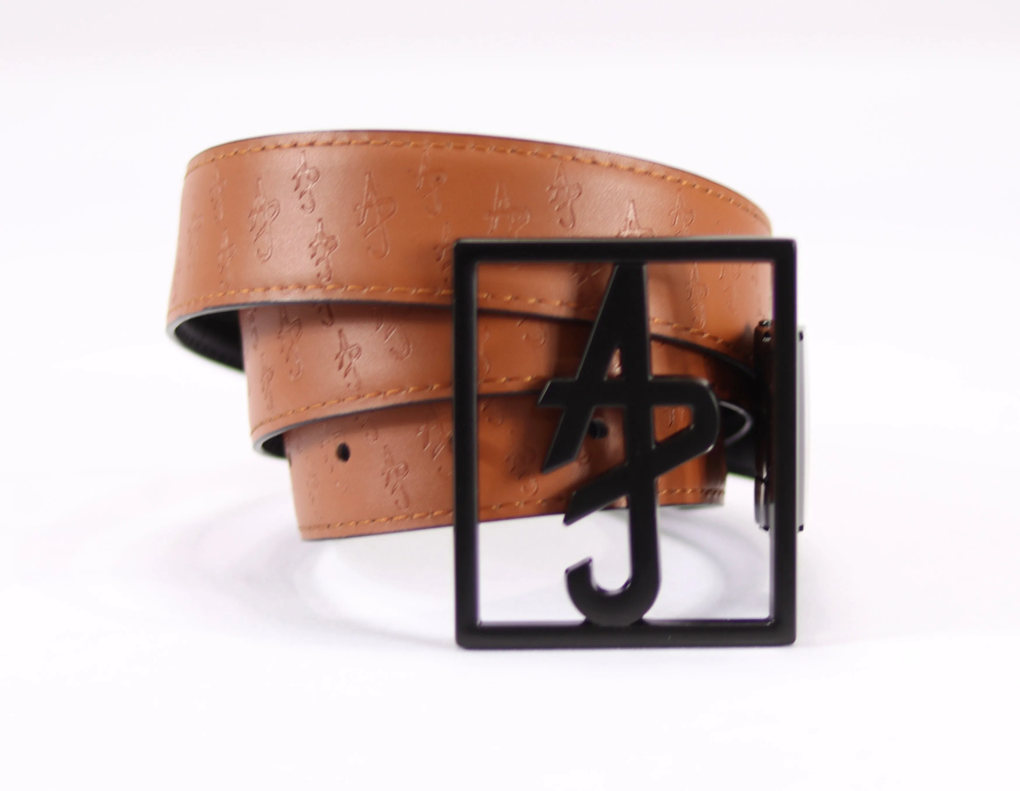 "ADJ" Logo Black/Camel Reversible Leather Belt