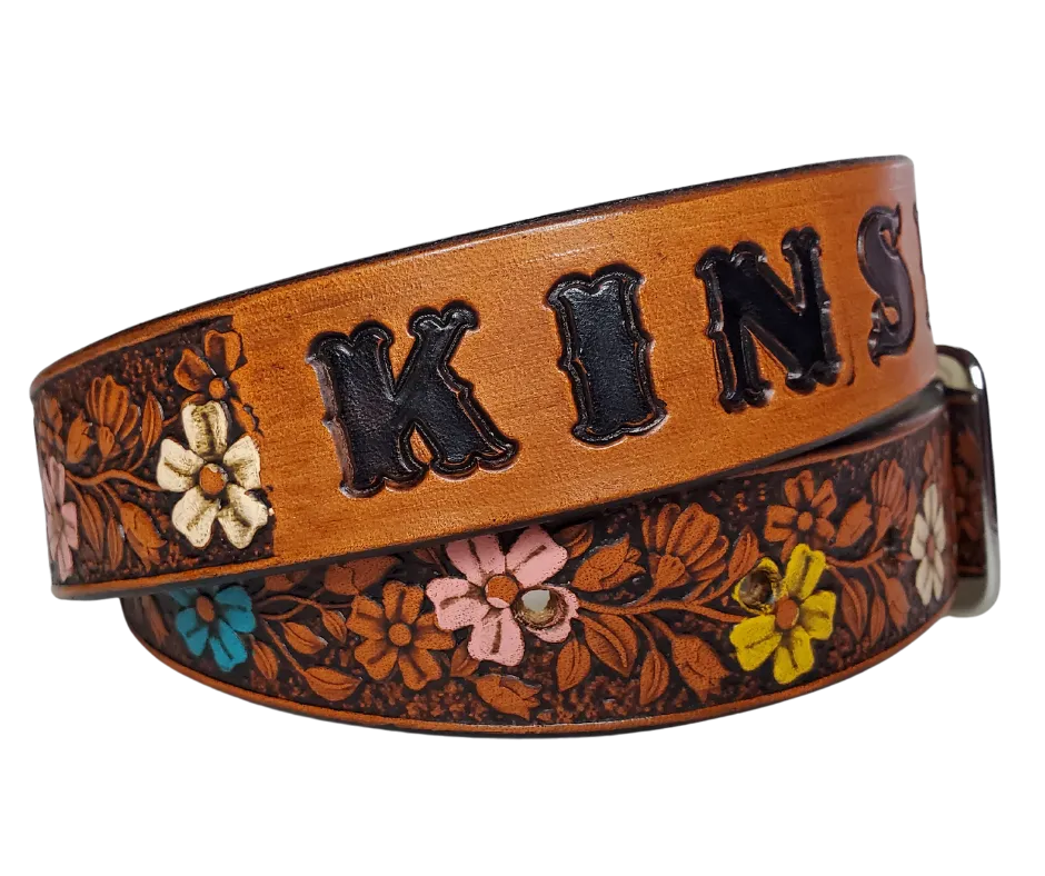 "Lil' Beulah" PAINTED Leather KIDS/CHILDRENS Name Belt