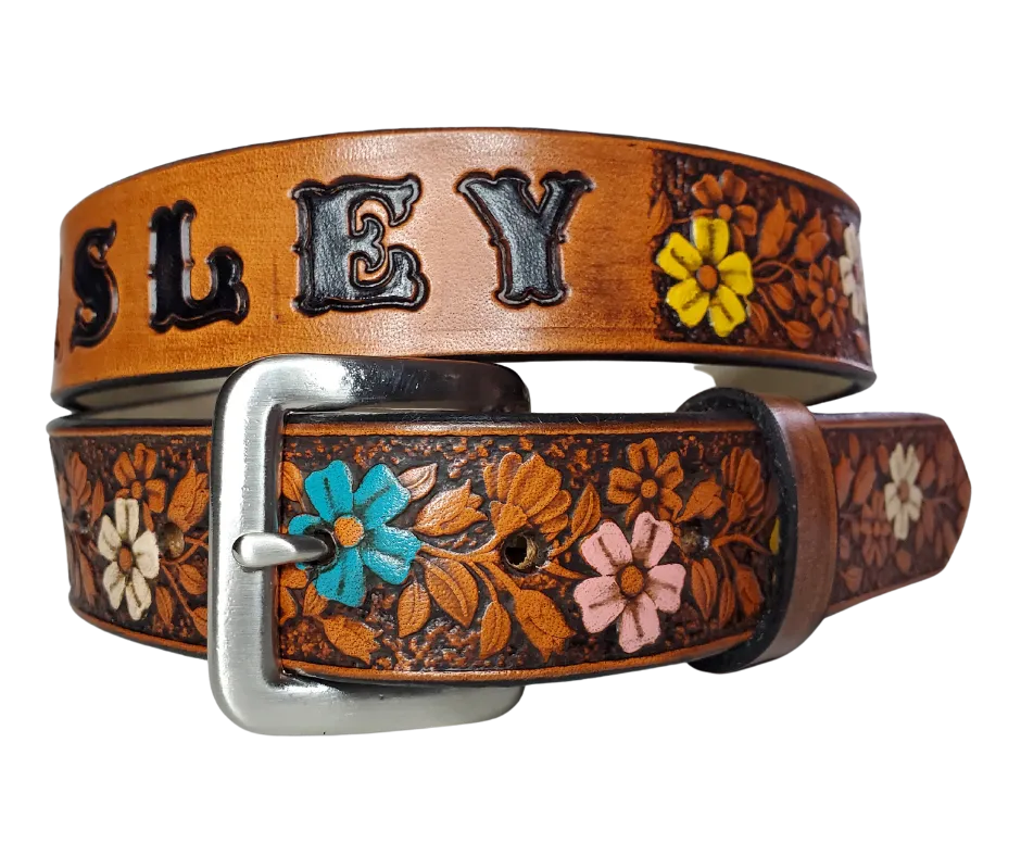 "Lil' Beulah" PAINTED Leather KIDS/CHILDRENS Name Belt