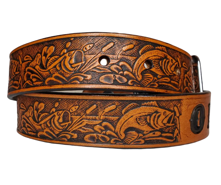 "Lil' Fishin" Leather KIDS/CHILDRENS Name Belt
