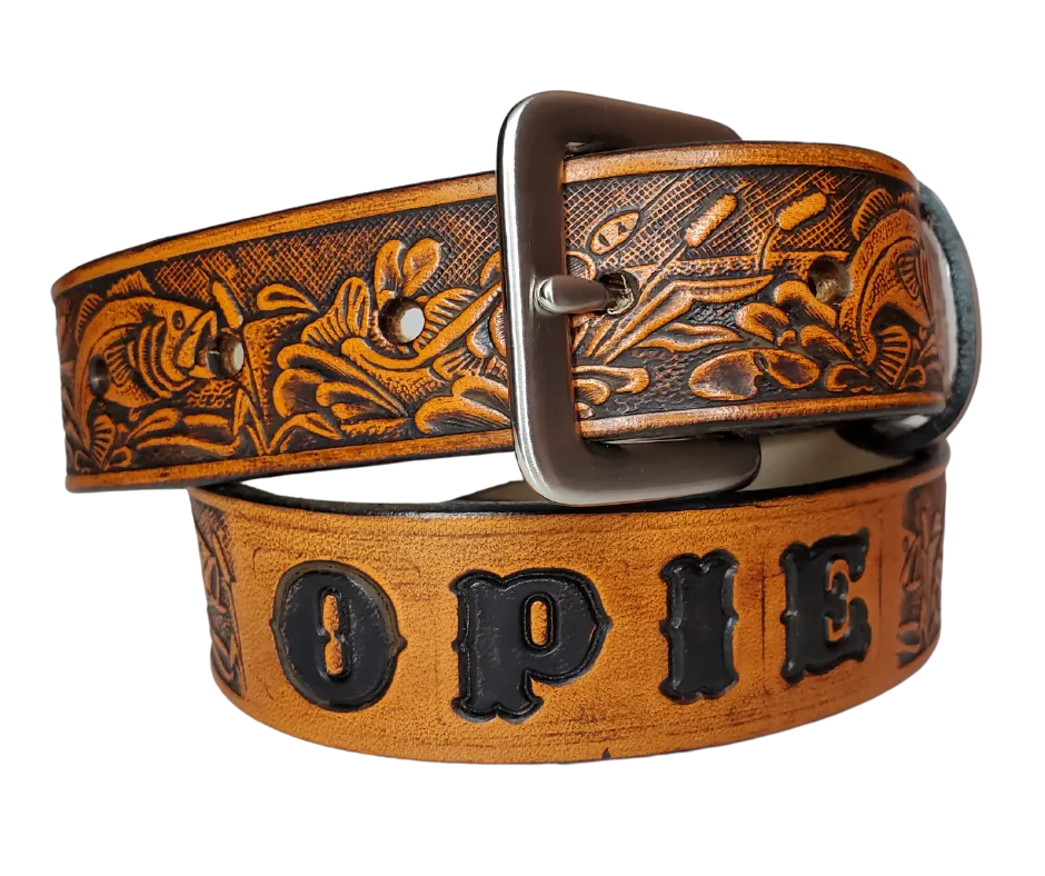 "Lil' Fishin" Leather KIDS/CHILDRENS Name Belt
