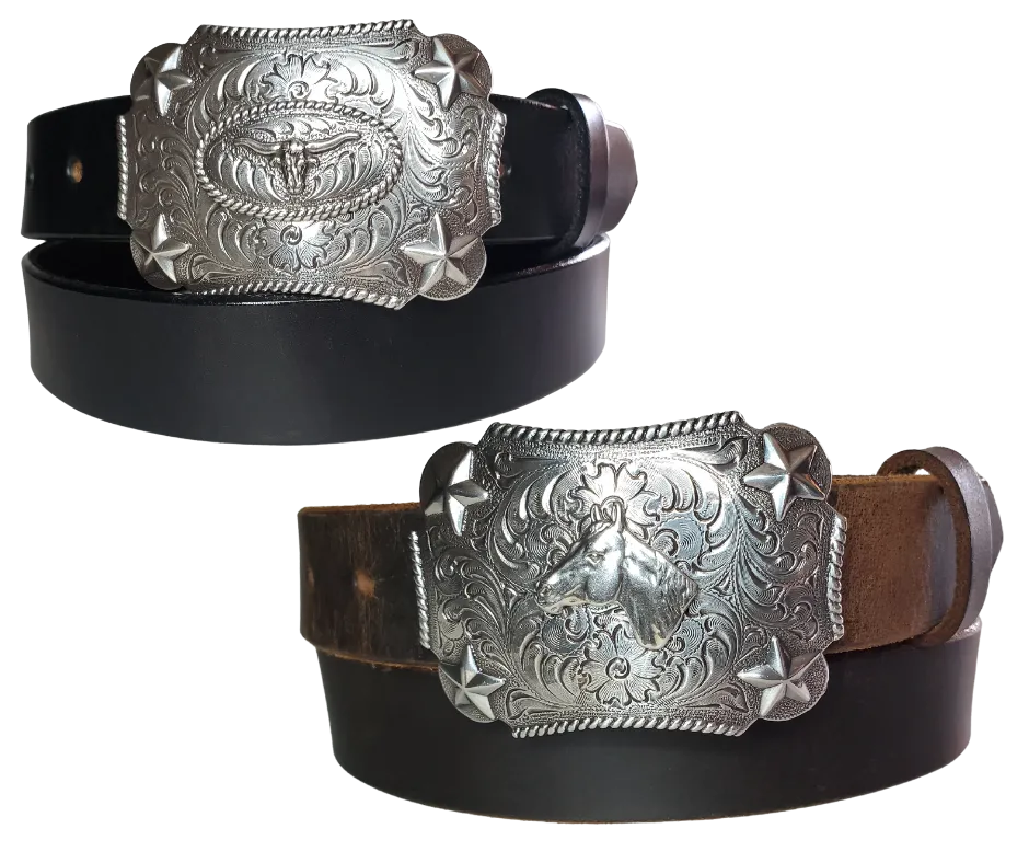 "Lil Longhorn" KIDS/CHILDRENS  Leather Belt/Buckle Combo
