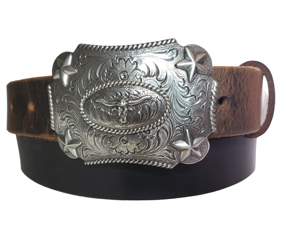 "Lil Longhorn" KIDS/CHILDRENS  Leather Belt/Buckle Combo