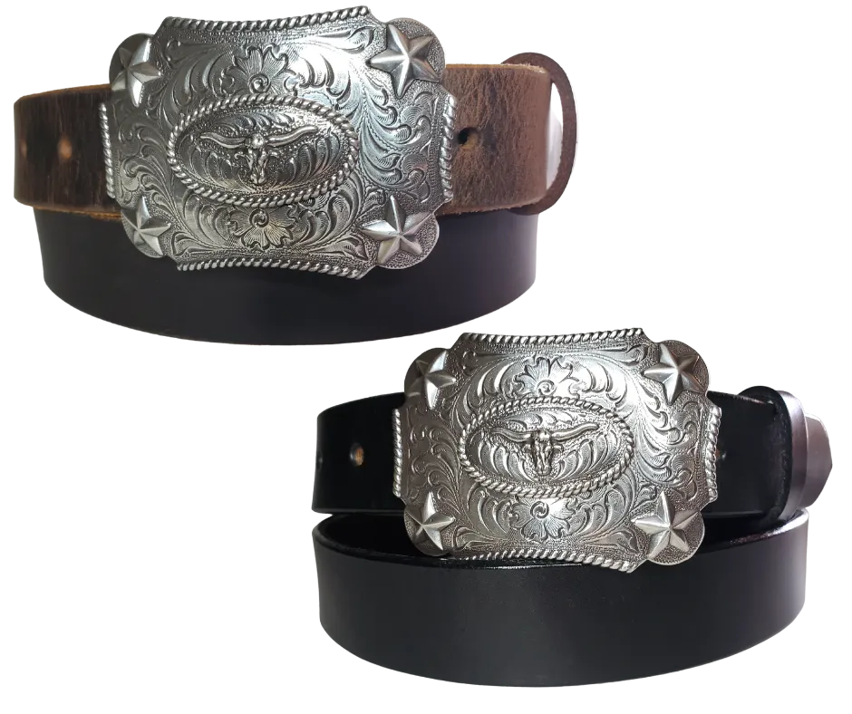 "Lil Longhorn" KIDS/CHILDRENS  Leather Belt/Buckle Combo