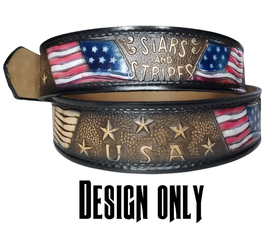 "The Stars and Stripes" NAME Leather Belt "Quick Ship"