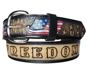 "The Stars and Stripes" NAME Leather Belt "Quick Ship"