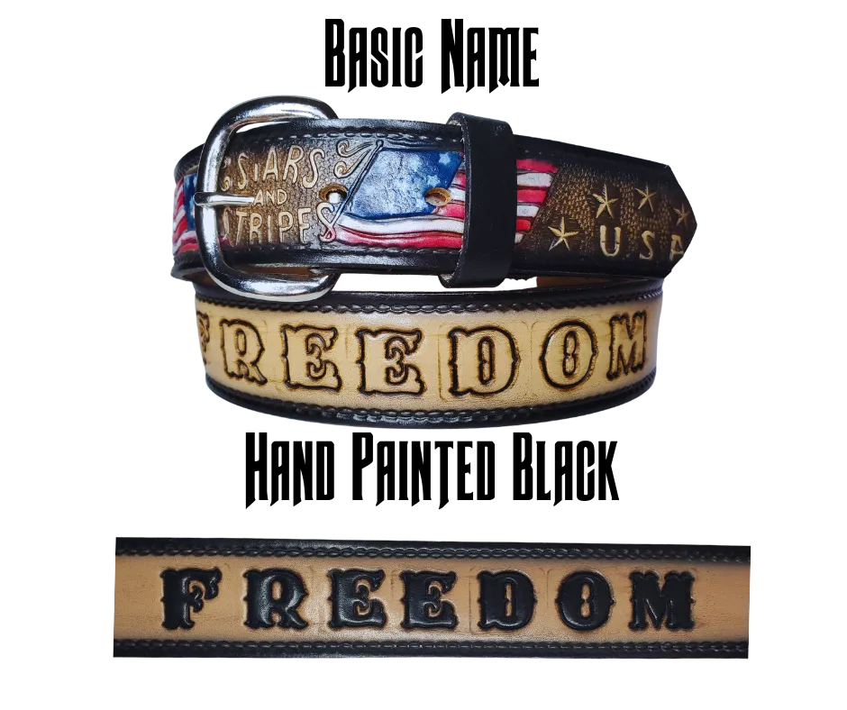 "The Stars and Stripes" NAME Leather Belt "Quick Ship"