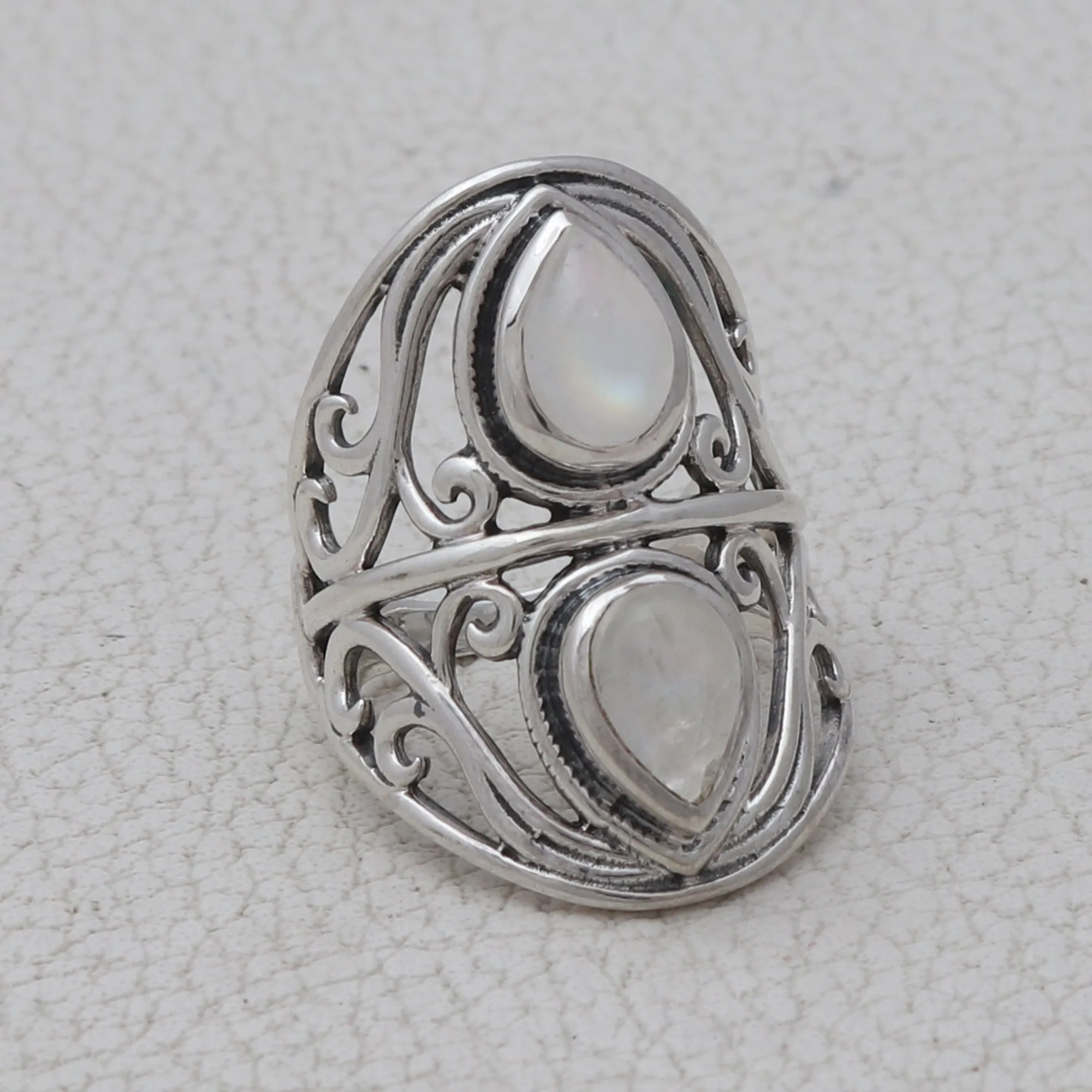 Rainbow Moonstone Designer Silver Ring