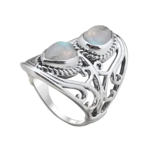 Rainbow Moonstone Designer Silver Ring