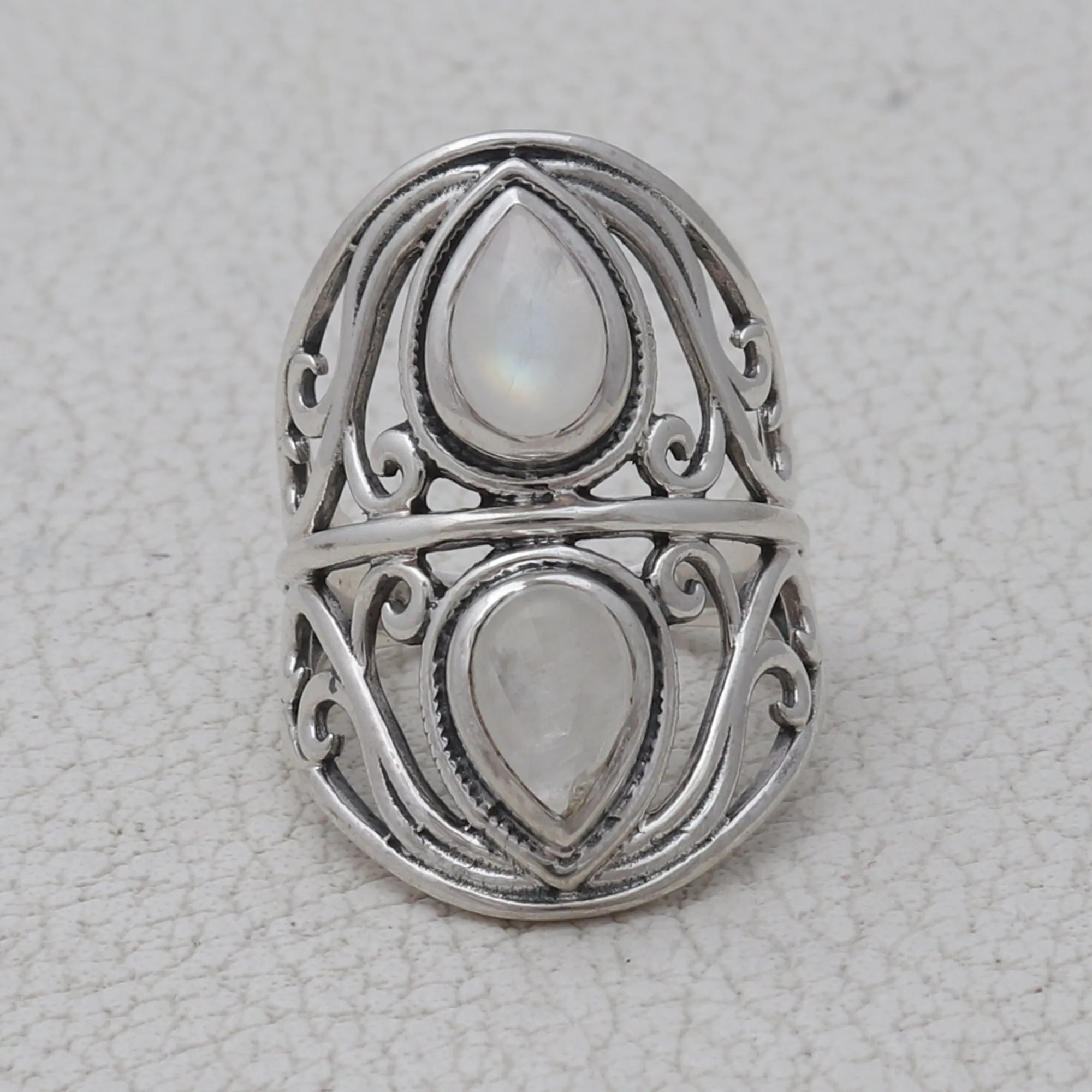 Rainbow Moonstone Designer Silver Ring