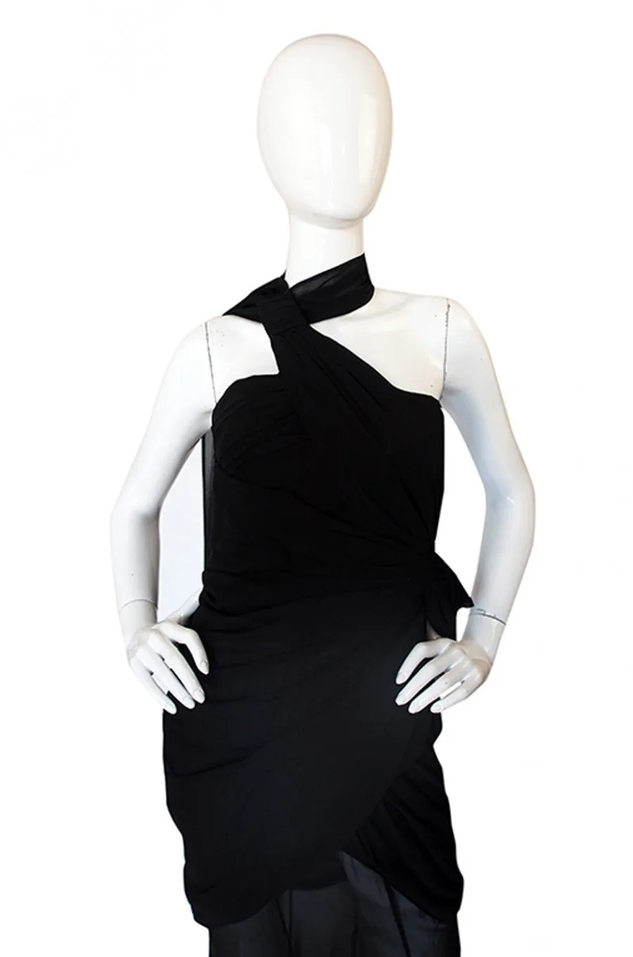 Rare 1980s Thierry Mugler One Shoulder Silk & Sheer Dress