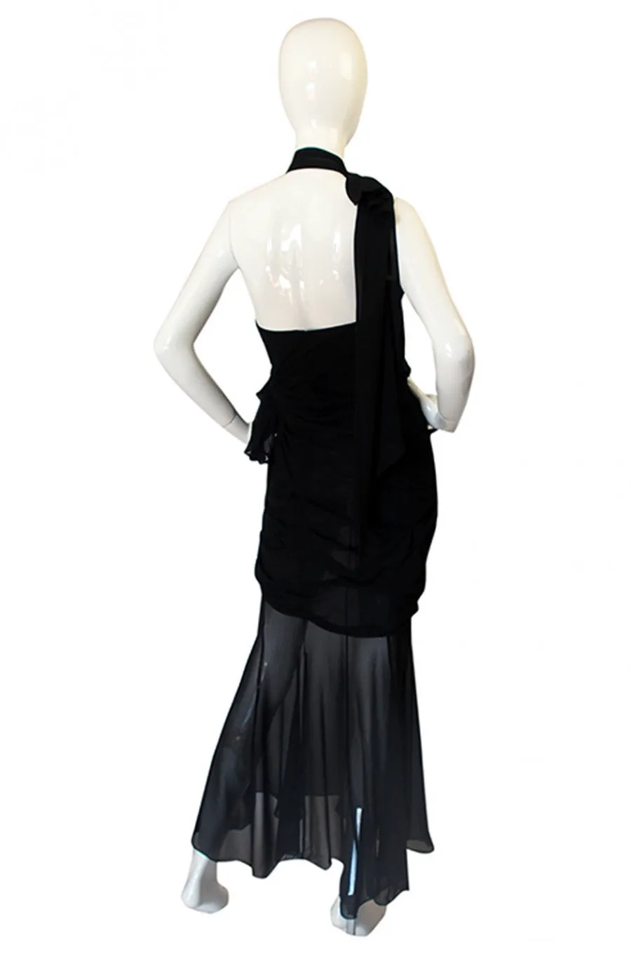Rare 1980s Thierry Mugler One Shoulder Silk & Sheer Dress