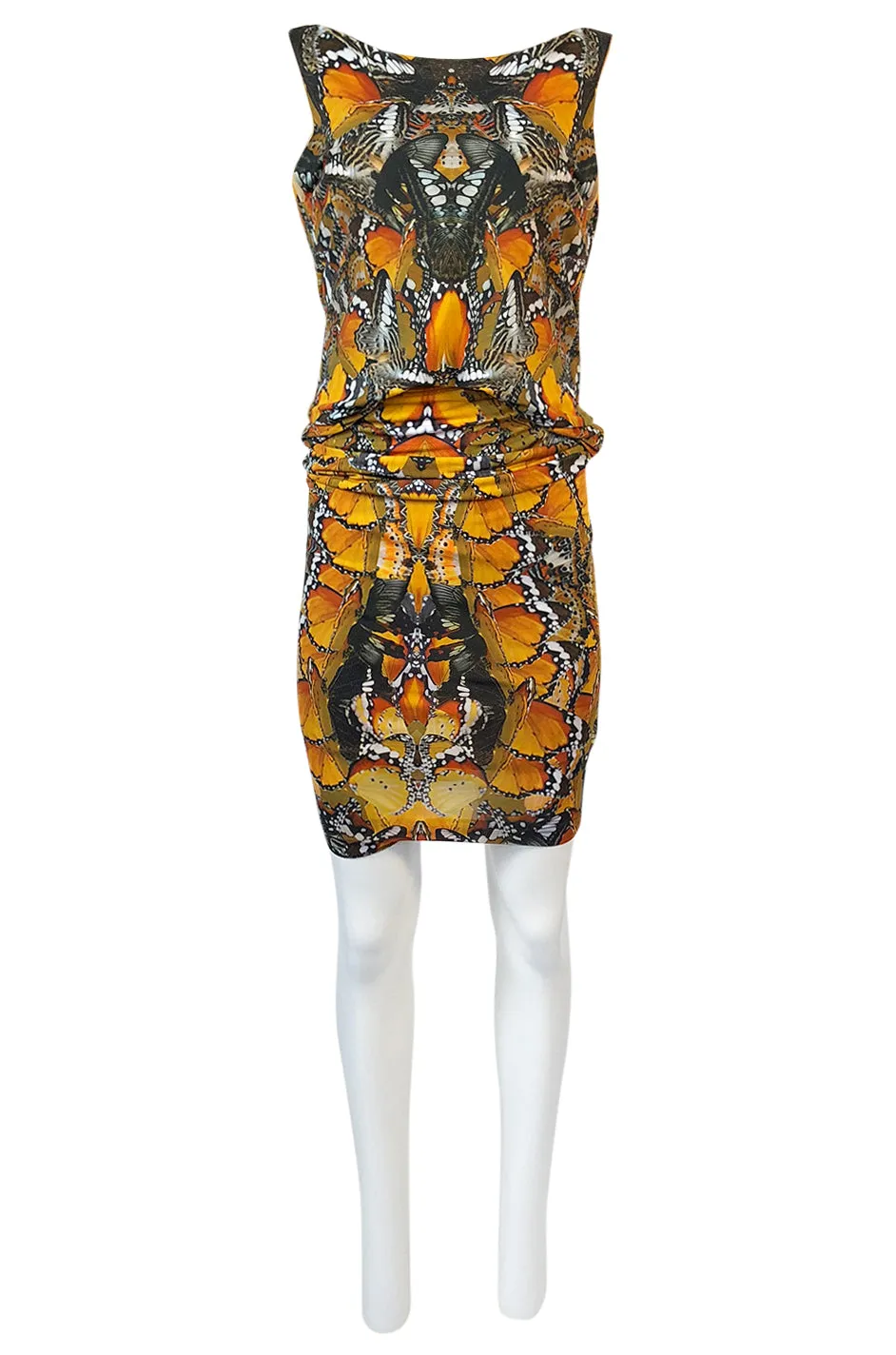Recent Alexander McQueen Butterfly Print Back Draped Jersey Dress