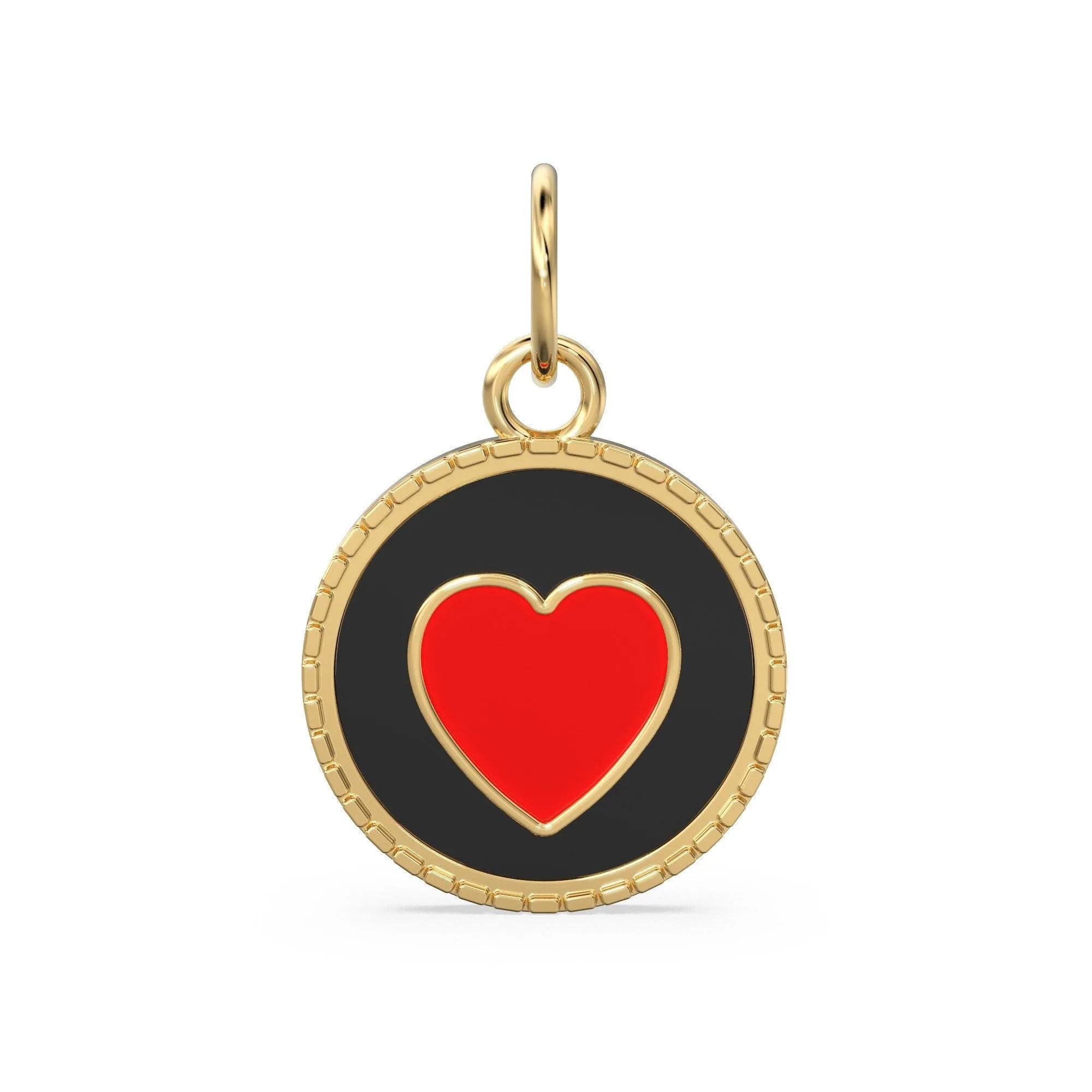 Red Heart Enamel Charm / Love 14k Solid Gold Pendant / 18k Gold Velntine Charm / Heart Gold Pendant / Mi Amor Charm