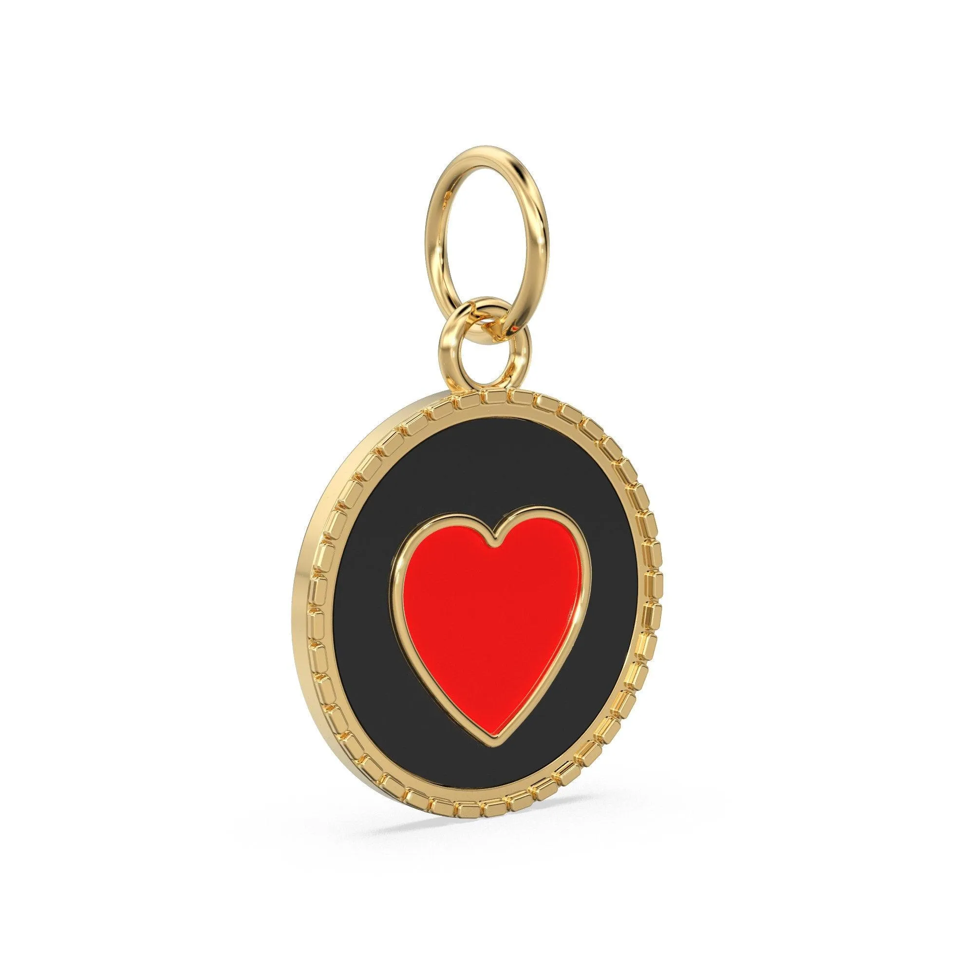 Red Heart Enamel Charm / Love 14k Solid Gold Pendant / 18k Gold Velntine Charm / Heart Gold Pendant / Mi Amor Charm