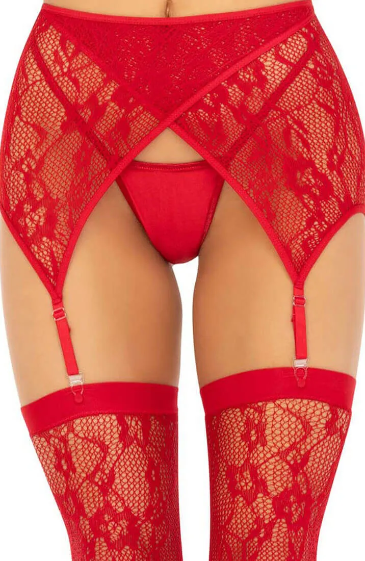 Red lace thigh highs & garter belt