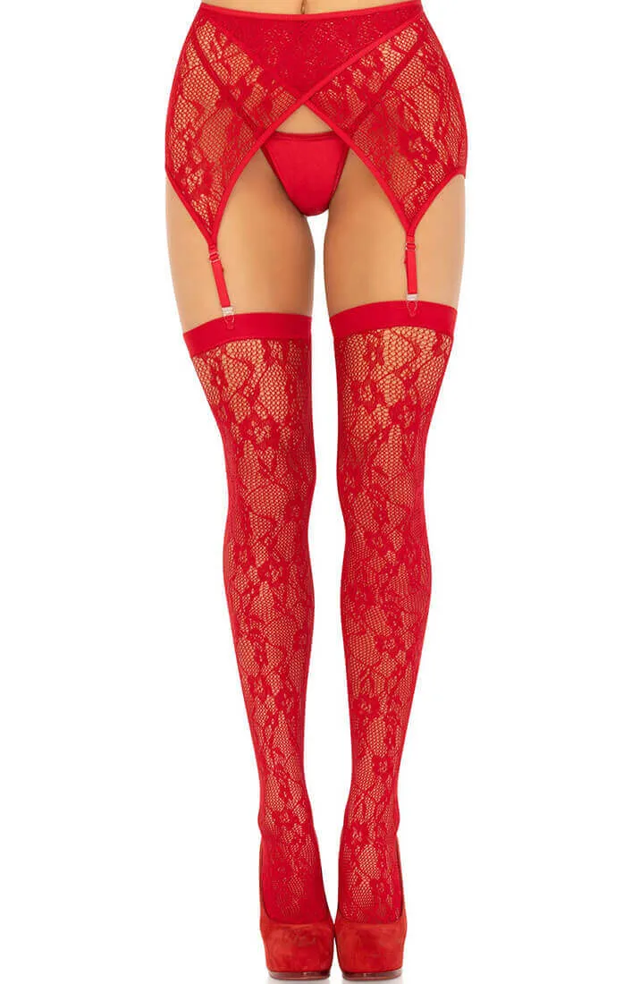Red lace thigh highs & garter belt