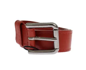 Red Leather Silver Buckle Logo Belt